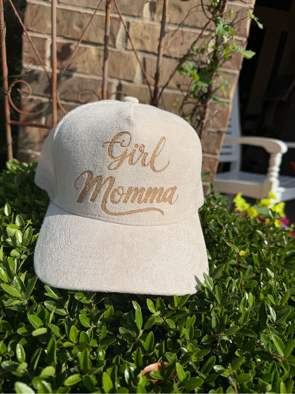 “Girl Momma” Cream Trucker Hat - Hand Burned Design